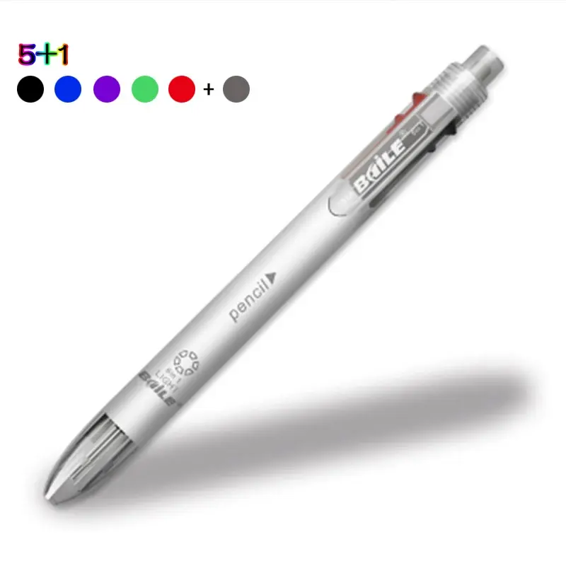 Thumbnail: 6 In 1 Multicolor Ballpoint Pens 5 Colors Ball Pen 1 Automatic Pencil With Erase