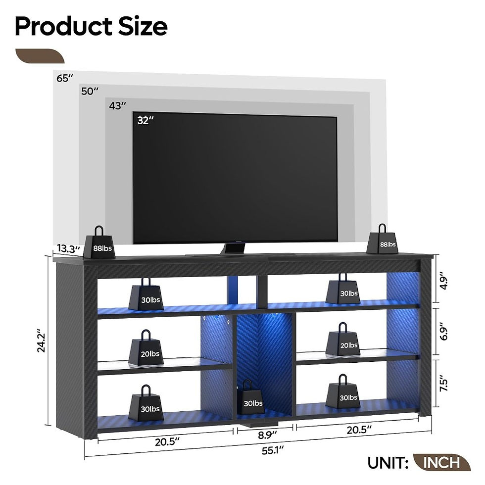 Thumbnail: LED Tall TV Stand,Entertainment Center For 55/60/65 Inch TVs,Gaming Console With