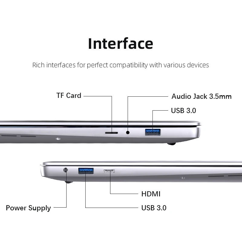 Thumbnail: 14.1" Ultra Slim Windows 11 Pro Laptop Computer intel Atom A3950 12GB RAM 1TB 2T