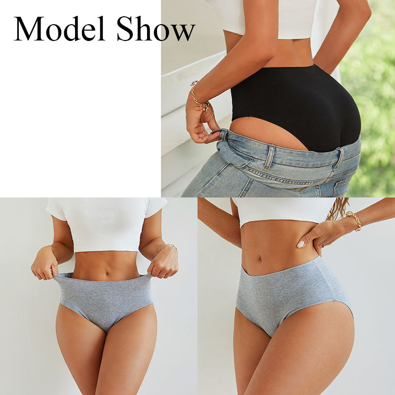 Thumbnail: 4Pcs/Set Comfort Cotton Panties Women High Waist Briefs Seamless Underwear Breat