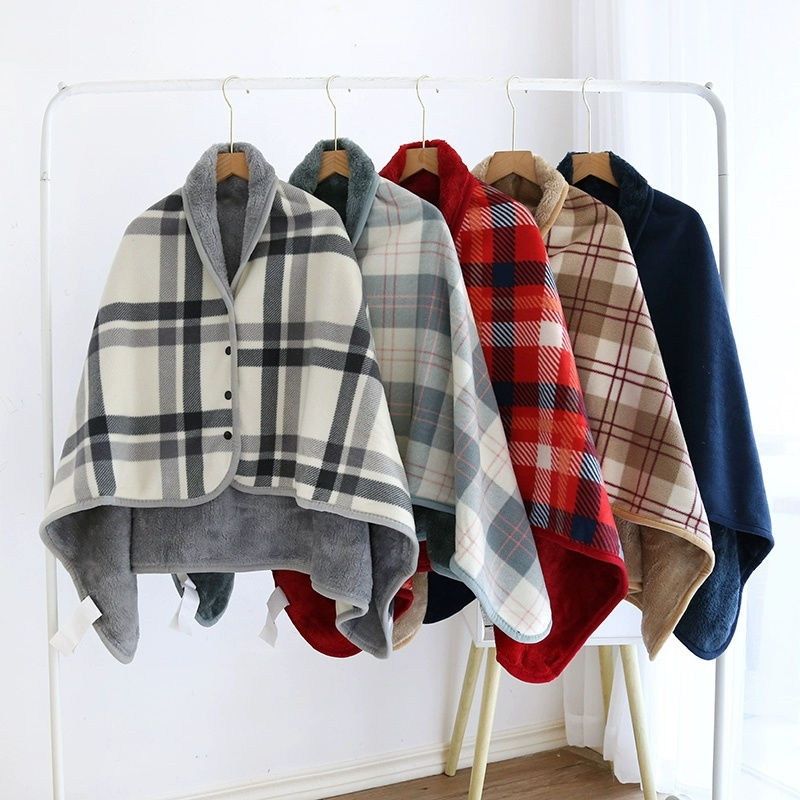 Thumbnail: Fleece Wearable Blanket, Plaid Lap Blanket Comfy Poncho Throw with Button Plaid 