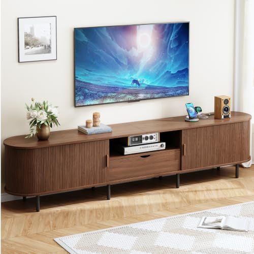 Thumbnail: 69" TV Stand with Power Outlet for TVs up to 80", Entertainment Center with Stor