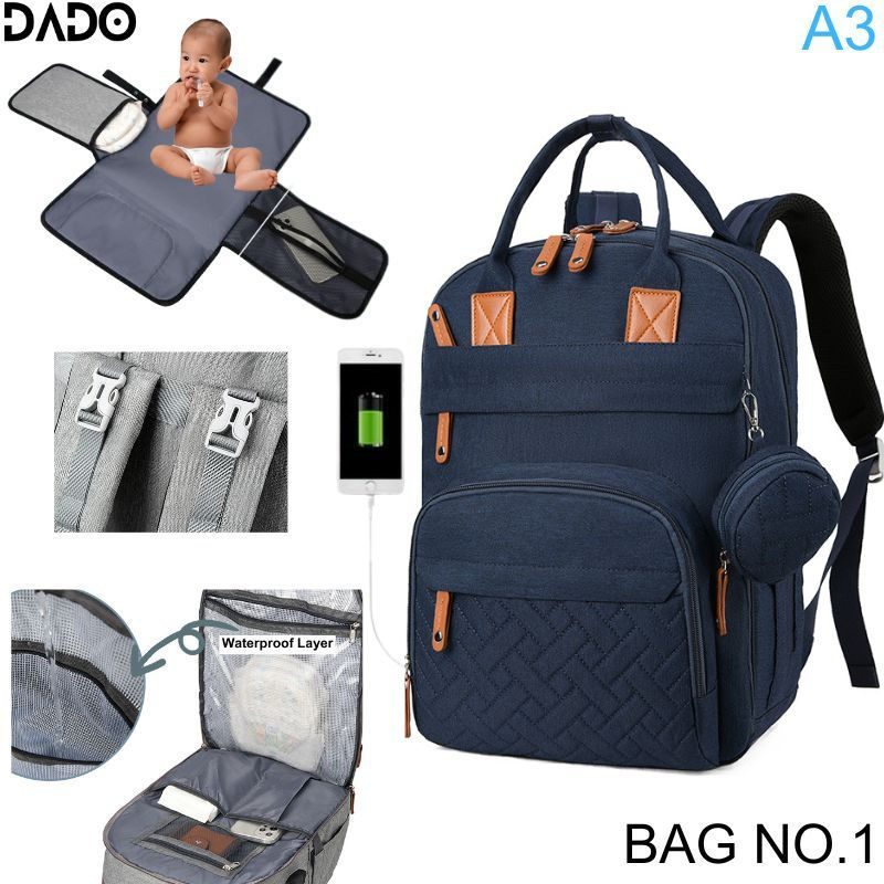 Thumbnail: Diaper Bag Backpack Baby Essentials Travel Tote Multifunction Waterproof with Ch