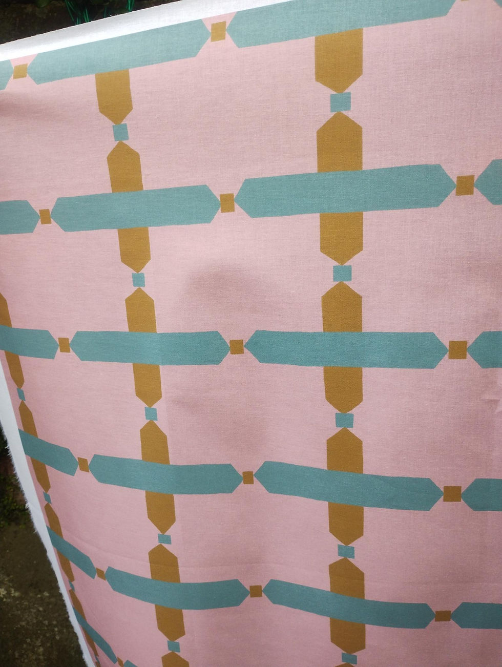 dusky pink print geometric pattern cotton velvet half panama lighweight fabric