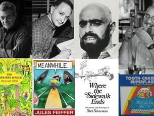 Images of William Steig, Shel Silverstein, Jules Feiffer, and Daniel Pinkwater and their books.