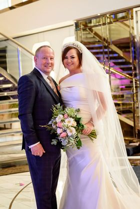 Real Elizabeth Kate Bridal Bride wearing Elysee Etoile wedding dress