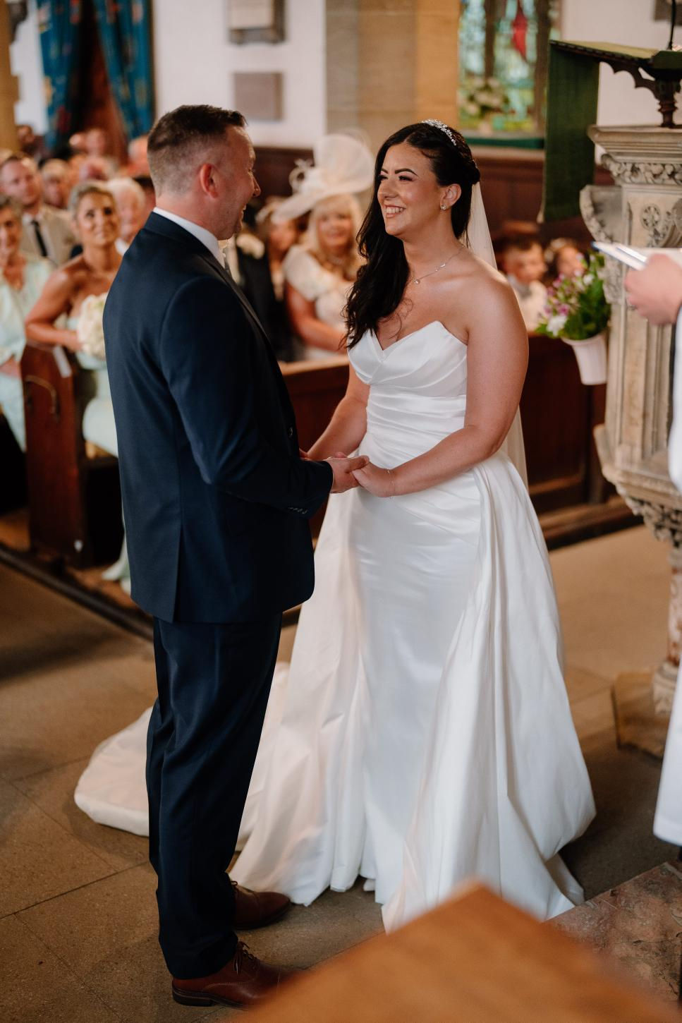 Elizabeth Kate bride Wearing Eva Lendel Fitted Plain Wedding Dress With Overskirt