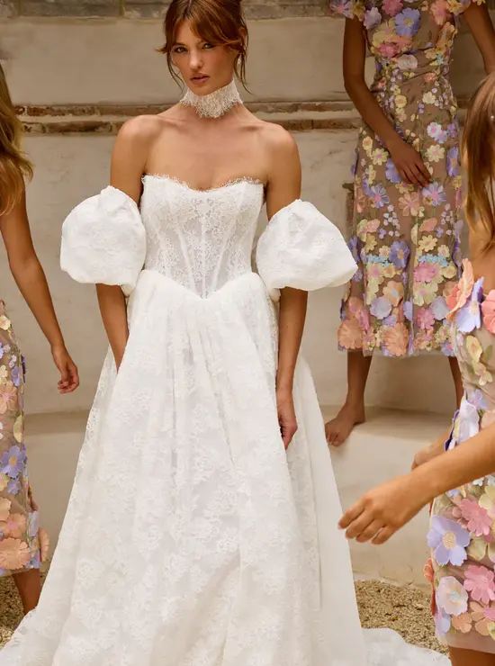 Bride Wearing Made With Love Prim Lace Ballgown Wedding Dress