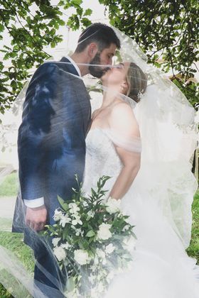 Real Elizabeth Kate bride Charlotte wearing Enzoani Love Aisha wedding dress  at Hirst Priory Crowle