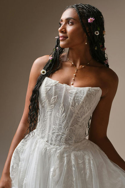 Rebecca Ingram Lisa wedding dress with cat eye neckline, illusion lace bodice and ballgown skirt at Elizabeth Kate Bridal Scunthorpe