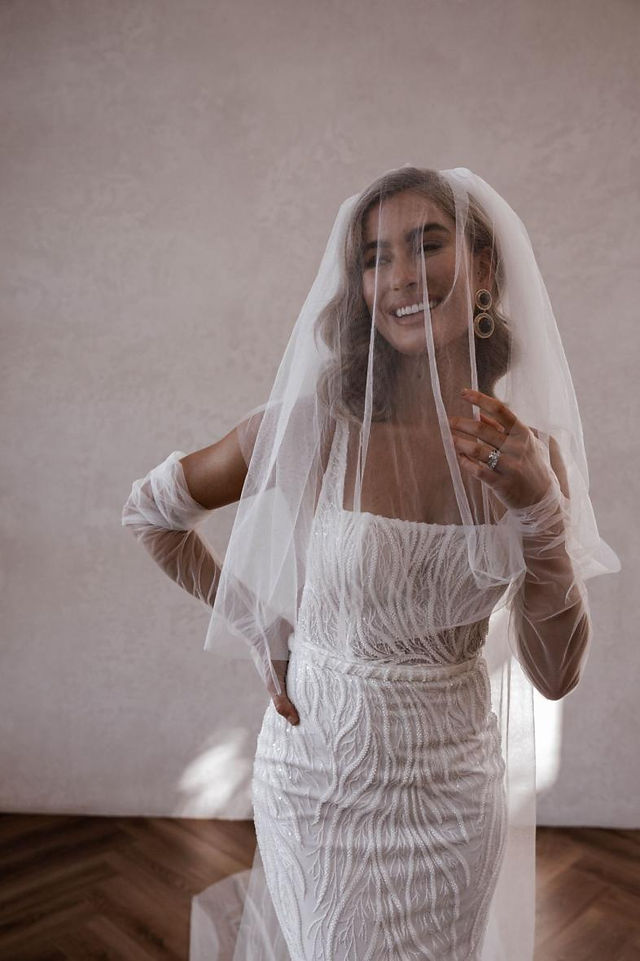 Bride wearing beaded Made With Love fitted wedding dress from Elizabeth Kate Crowle Doncaster