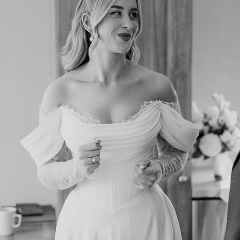 Elegant bridal portrait of Bonnie in Eva Lendel Baccara wedding dress
