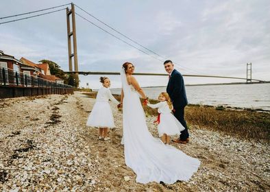 Real Elizabeth Kate bride wearing Enzoani wedding dress at her wedding in Hull