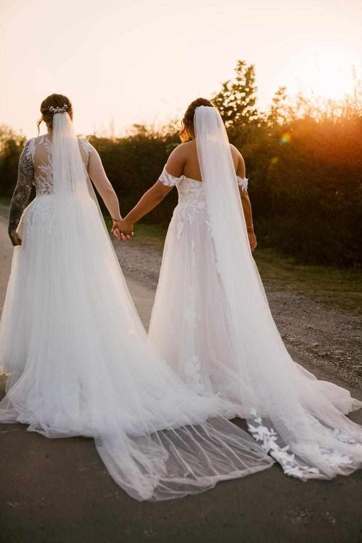 Real Elizabeth Kate bride wearing Rebecca Ingram wedding dress