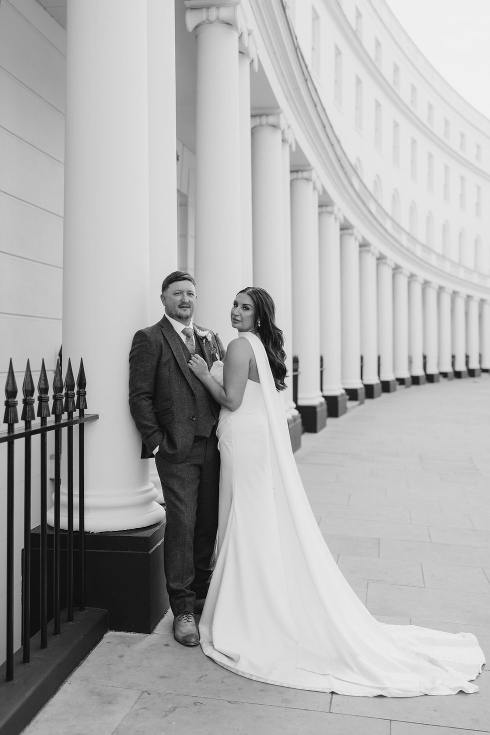 Elizabeth Kate Bridal bride wearing her elegant Rebecca Ingram kailani wedding dress at Marylebone Town Hall in London