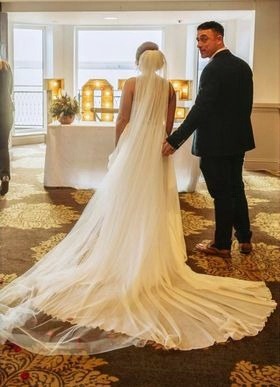 Real Elizabeth Kate bride Victoria Day on December 05, 2022 wearing Enzoani wedding dress at her Hull wedding