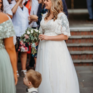 Real Elizabeth Kate Bridal Bride Rachel wearing Rebecca Ingranh Iris wedding dress