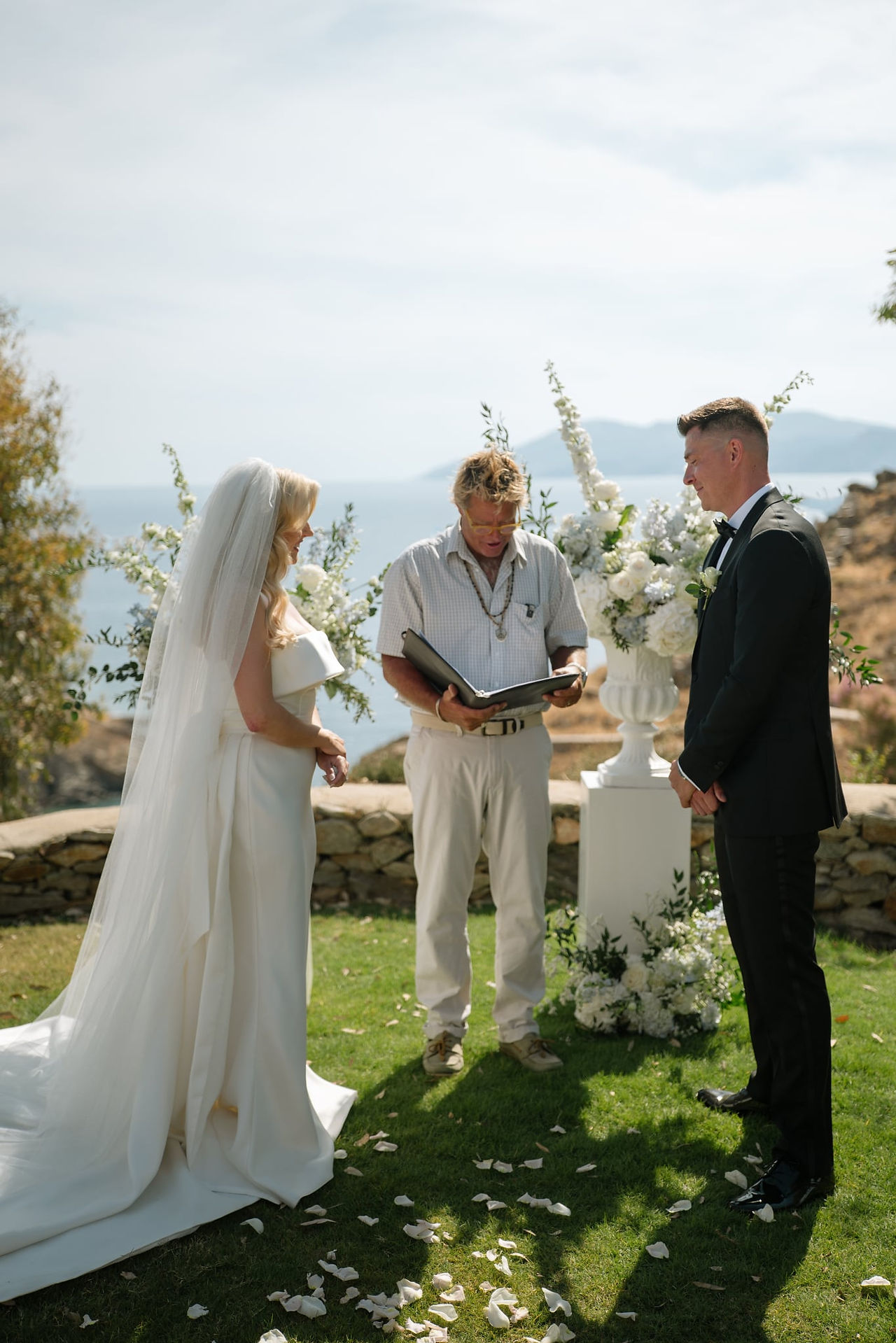 Real Elizabeth Kate Bride Wearing Fitted Eva Lendel Wedding Dress in Greece