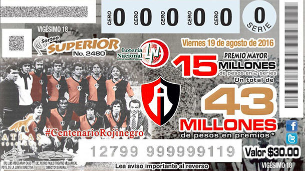 Lotería Nacional lanza billete conmemorativo de 100 años del Atlas