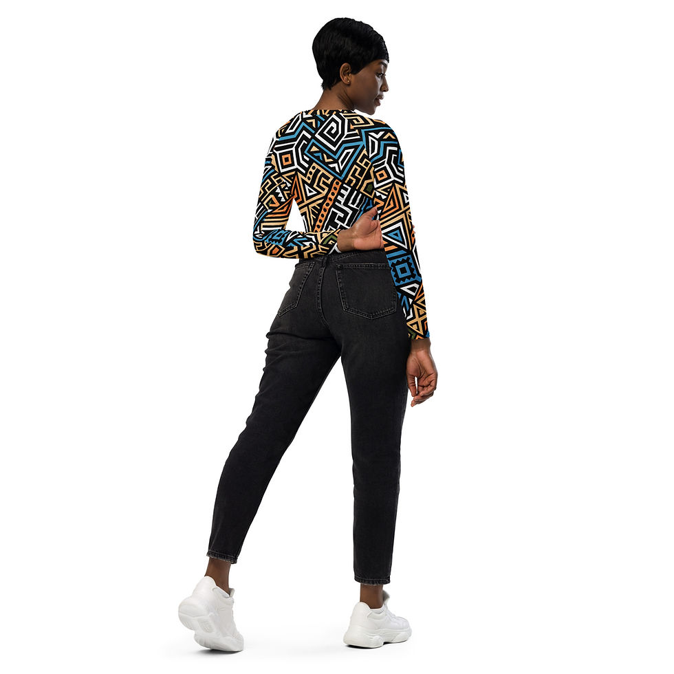 Thumbnail: Recycled Boutique Africaine Wax Print long-sleeve crop top