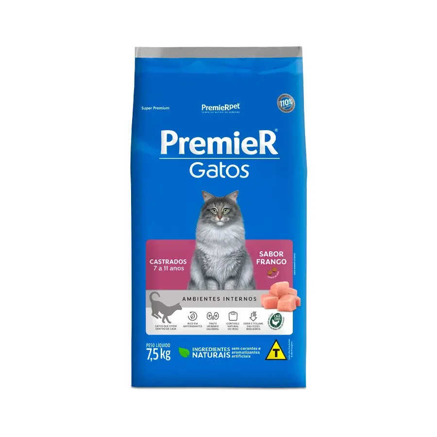 RAÇÃO PREMIER ADULTO CASTRADO 7 A 11 ANOS FRANGO 7,5KG