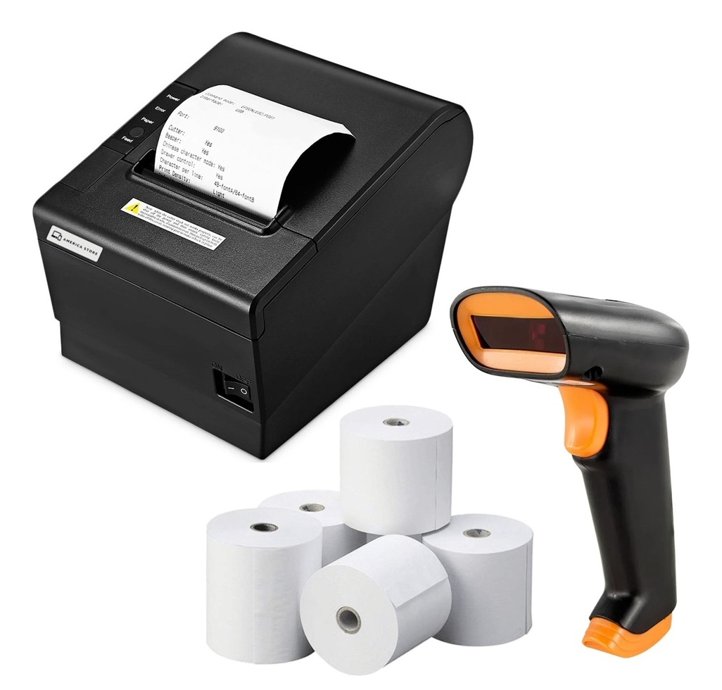 Combo Impresora Térmica 80mm + 5 Rollos + Lector De Códigos