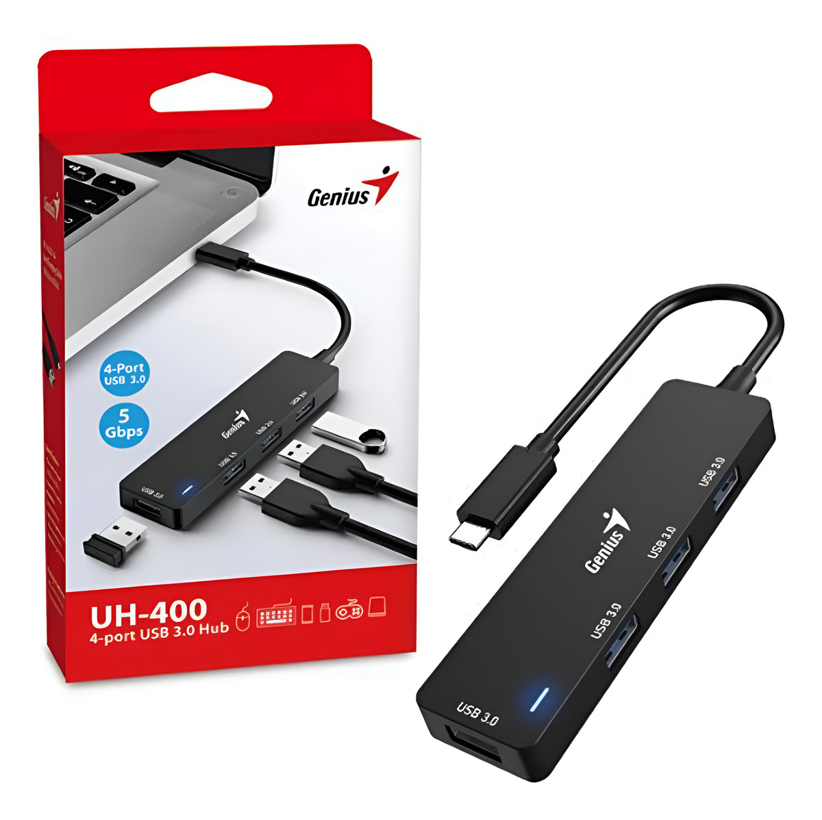 Hub Tipo C Usb-c A Usb De 4 Puertos Genius Uh-400