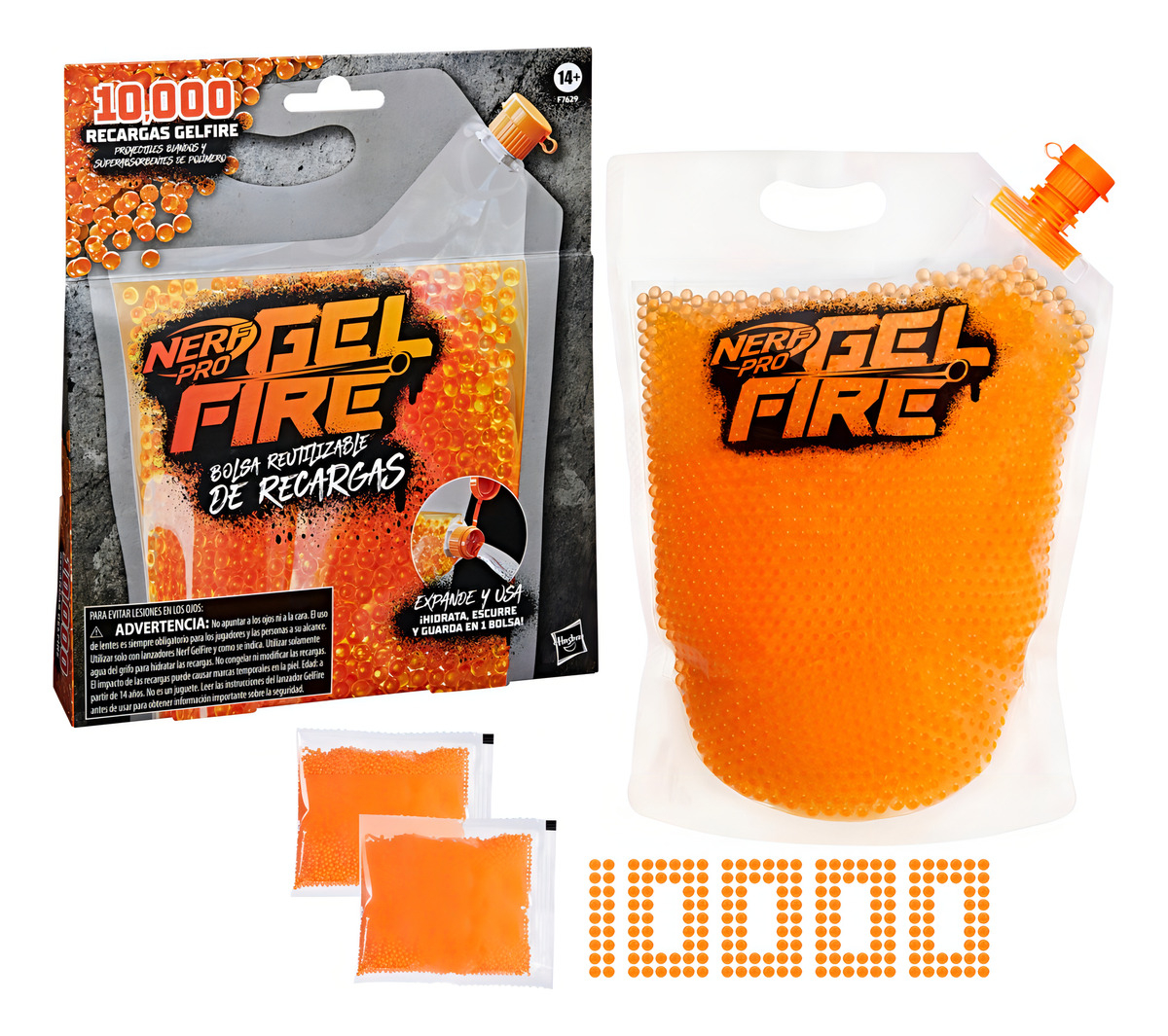 Repuesto Nerf Pro Gelfire 10.000 Recargas Naranja