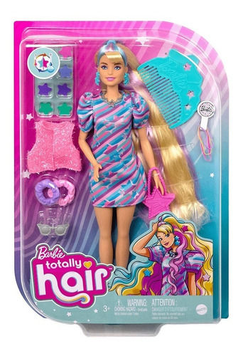 Set Muñeca Totally Hair Vestido Estrellas - Barbie - Hcm88