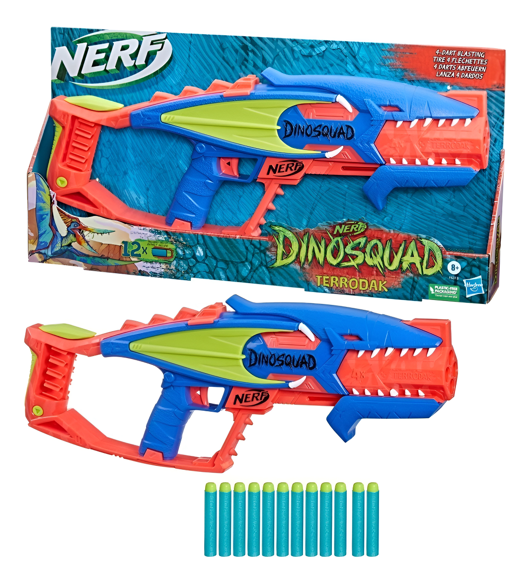 Lanzador De Nerf Dinosquad Terrodak 12 Dardos De Hasbro