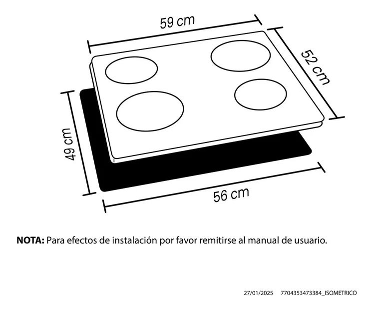 Miniatura: Estufa De Empotrar Haceb 60 Cms 4 Puestos Vitro 220 Voltios Negro 220v