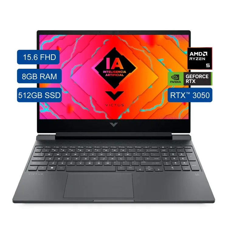 Portátil Gamer HP Victus 15.6" - Ryzen 5 - Ram 8GB - Ssd 512Gb RTX 3050 Gris