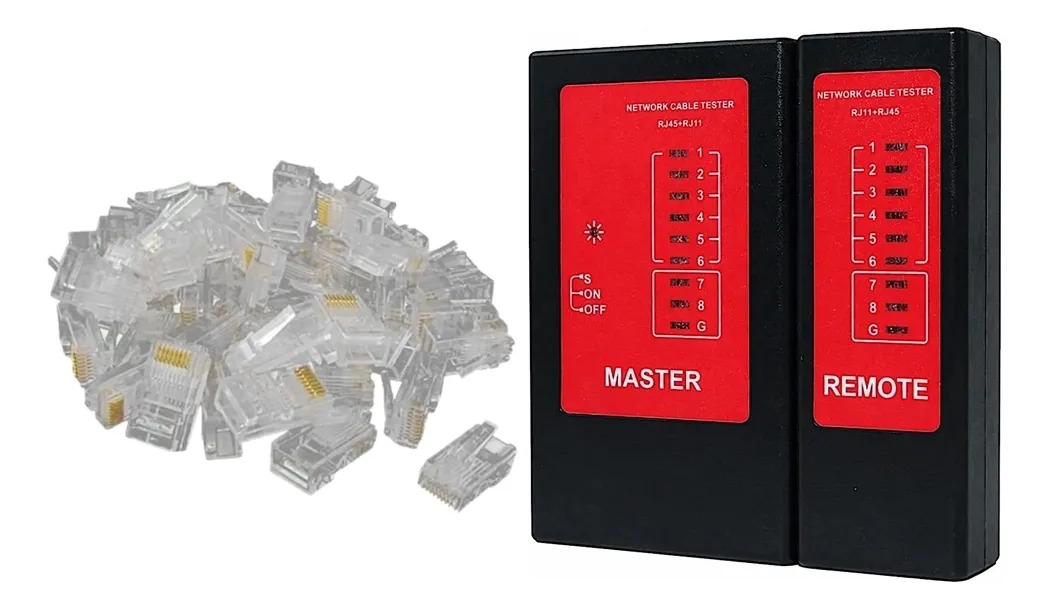 Conector De Red Rj45 Bolsa X100 + Tester De Red Probador