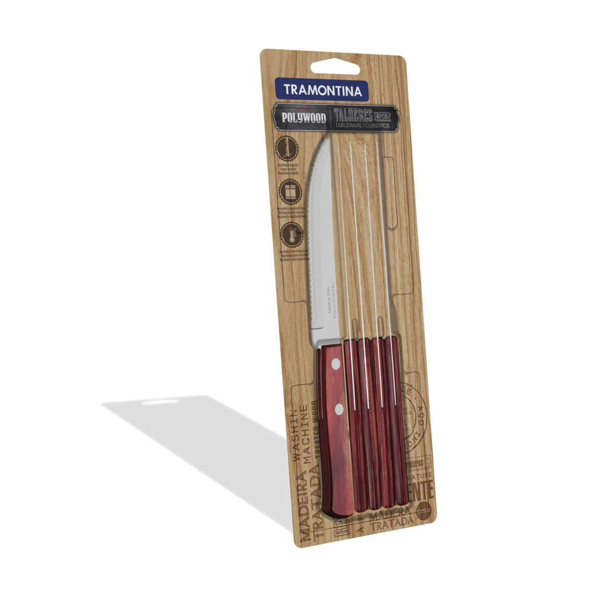 Cuchillo Para Churrasco Mango Madera Tramontina Polywood X6