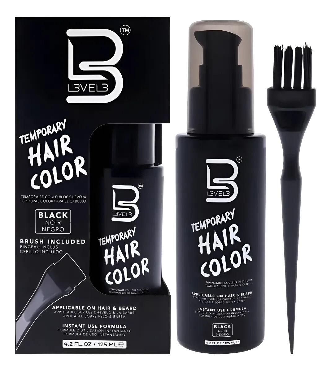 Tinte Temporal L3VEL3 Black Para Cabello y Barba Negro 125ml