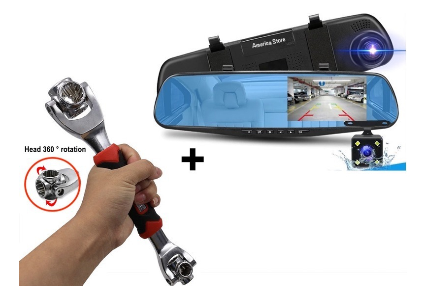 Llave Multiusos Universal 360 + Espejo Retro X2 Camara Full Hd