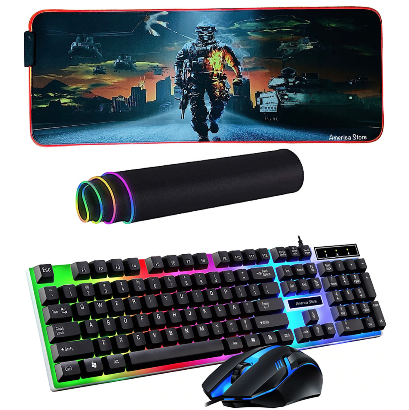 Combo Pad Mouse Rgb 80cm X 30cm + Teclado Gamer Y Mouse Negro Modelos Varios