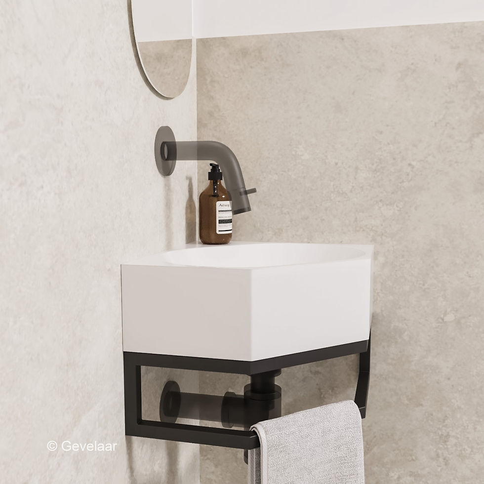 Thumbnail: INK Matrix toilet fontein wasbak glans wit - frame zwart- zonder kraangat