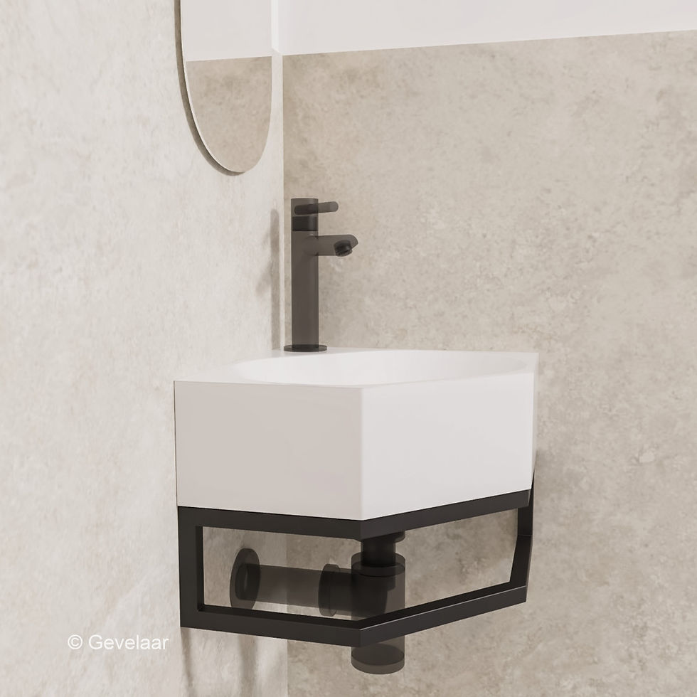 Thumbnail: INK Matrix toilet fontein wasbak glans wit - frame zwart - 1 kraangat