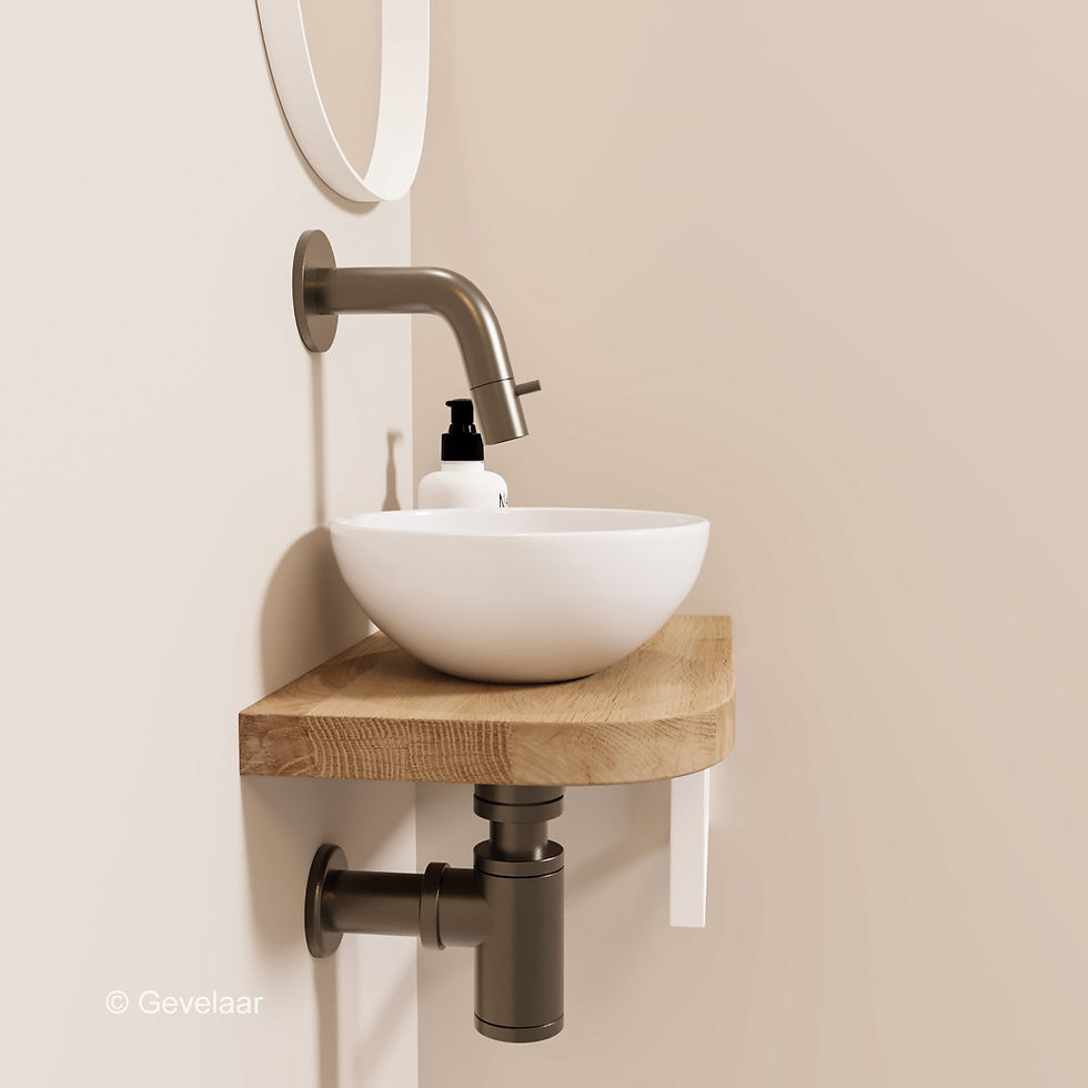 Thumbnail: Tanaro Lille fonteinset eiken kom, frame wit - kraanset gunmetal