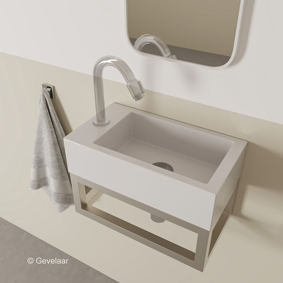 Thumbnail: Wiesbaden Nick toilet fontein 40x22 solid surface mat wit links frame chroom