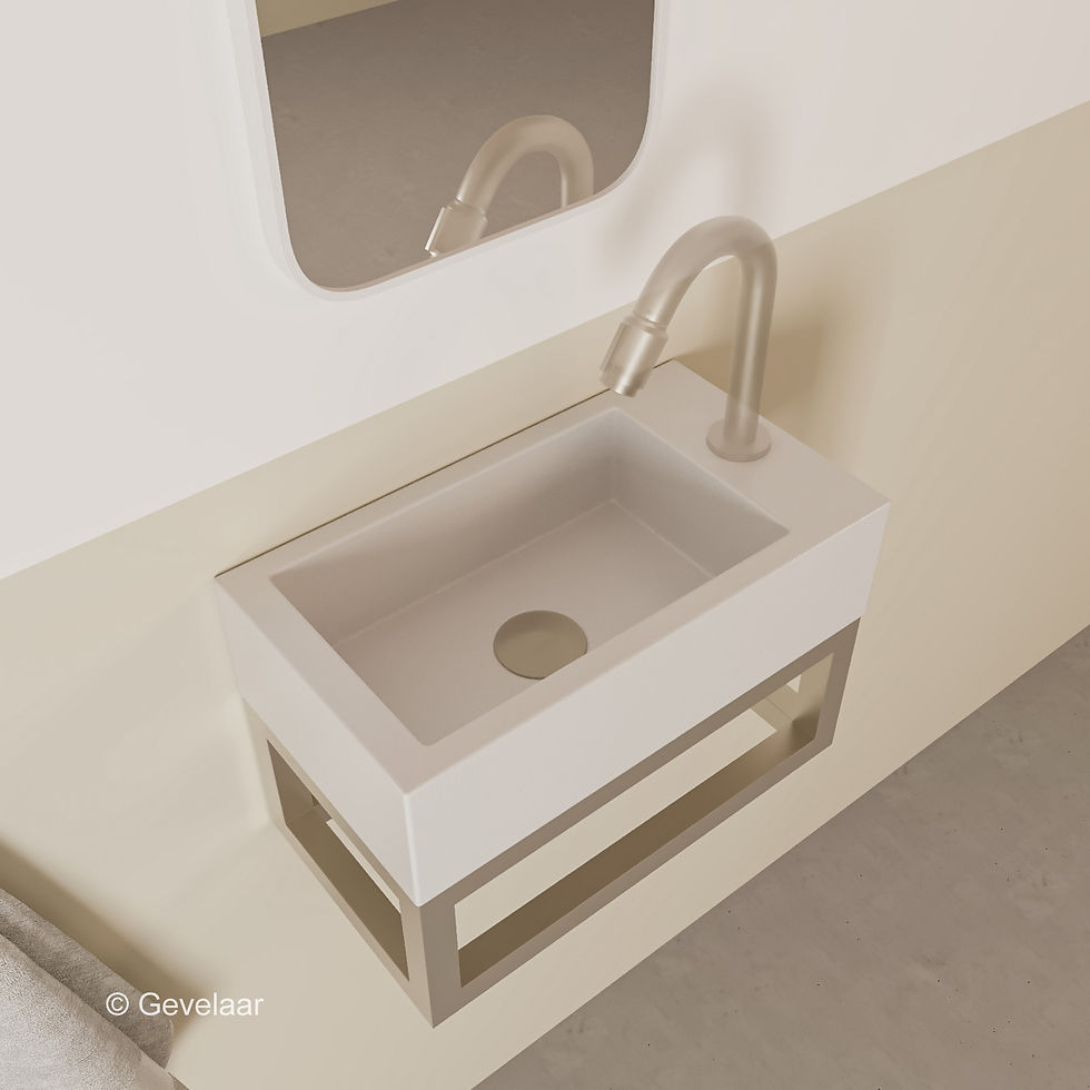 Wiesbaden Nick toilet fontein 40x22 solid surface mat wit rechts frame rvs