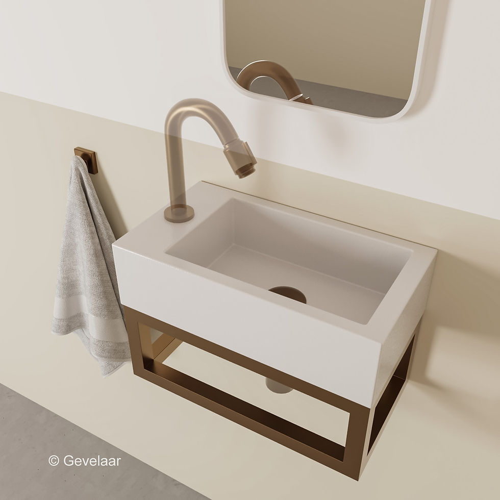 Thumbnail: Wiesbaden Nick toilet fontein 40x22 solid surface mat wit links frame koper