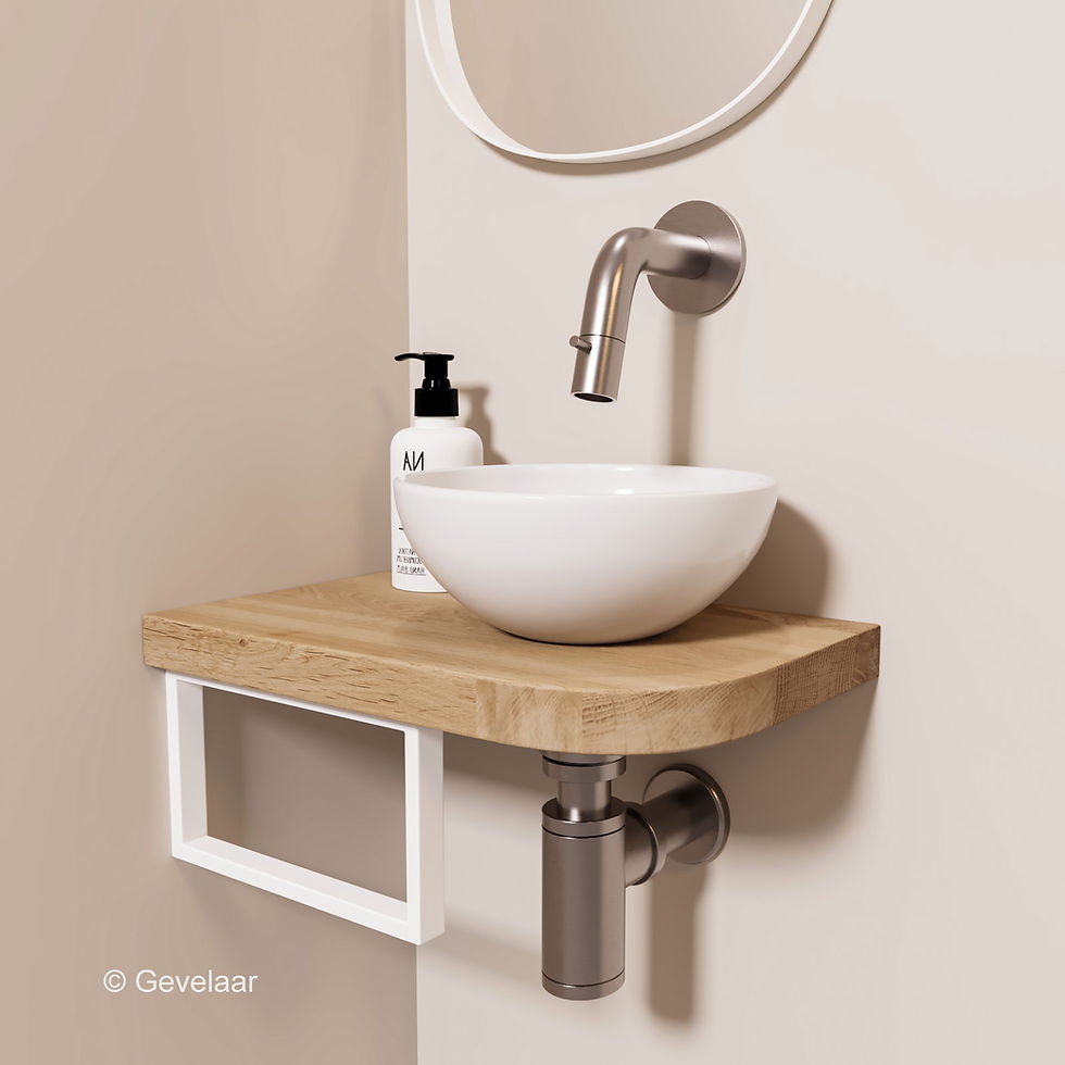 Thumbnail: Tanaro Lille fonteinset eiken kom, frame wit - kraanset rvs / geb. staal