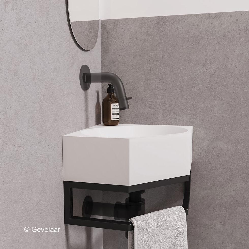Thumbnail: INK Matrix toilet fontein wasbak mat wit - frame mat zwart- zonder kraangat