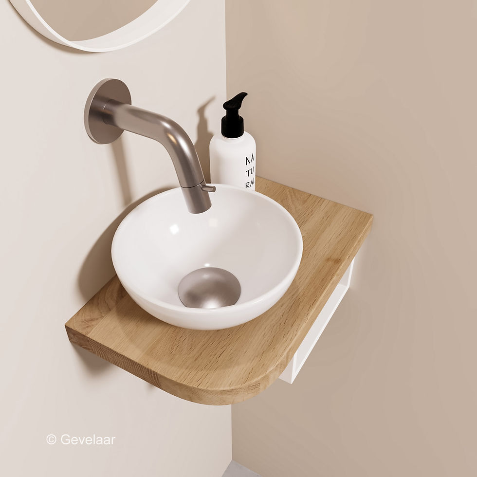 Tanaro Lille fonteinset eiken kom, frame wit - kraanset rvs / geb. staal