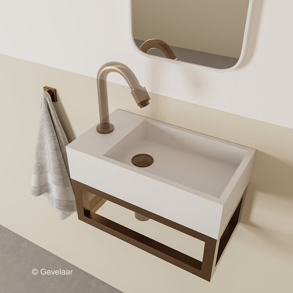 Thumbnail: Wiesbaden Nick toilet fontein 40x22 keramiek glans wit links frame brons koper