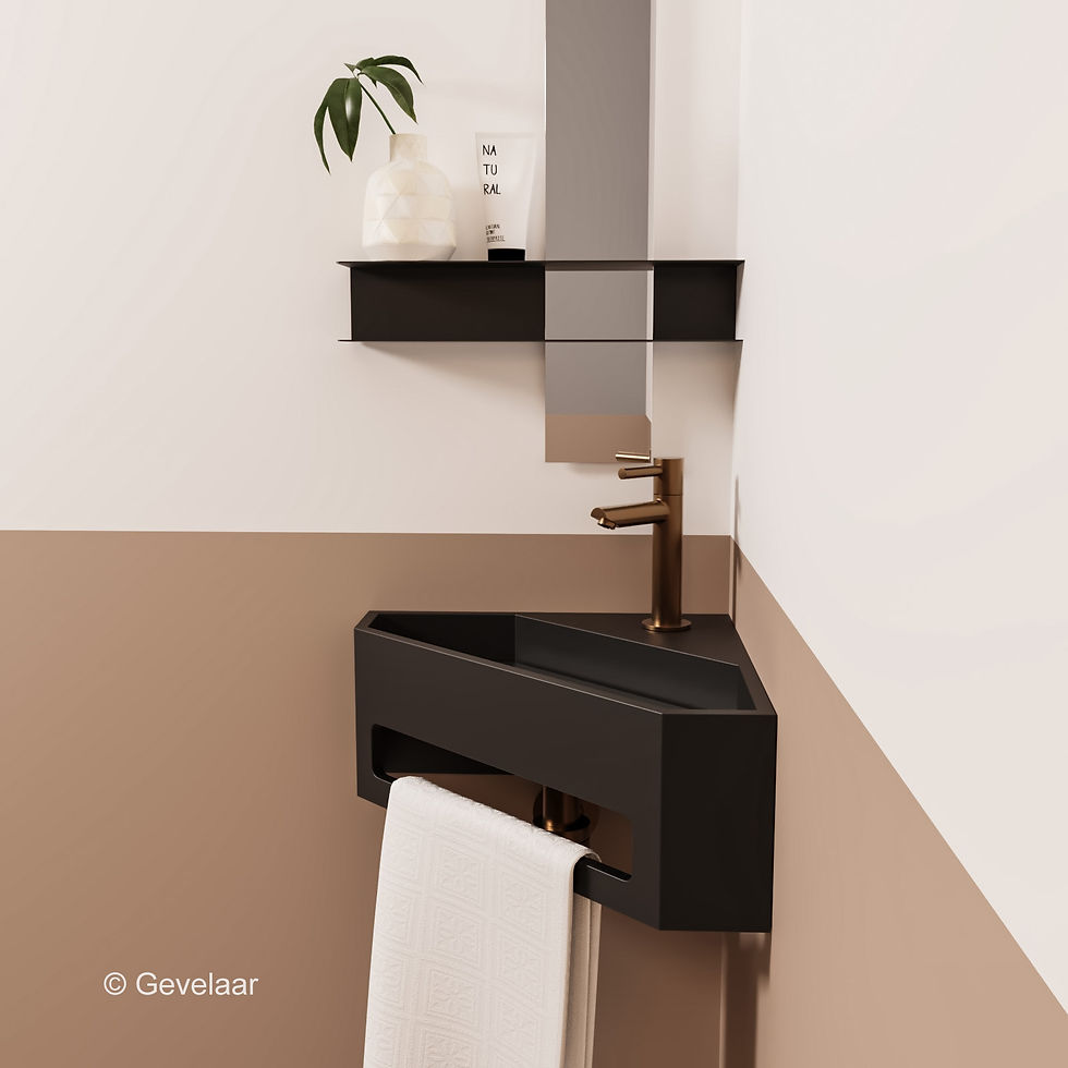 Tanaro Nyra hoekfonteinset solid surface mat zwart - kraanset R brons koper