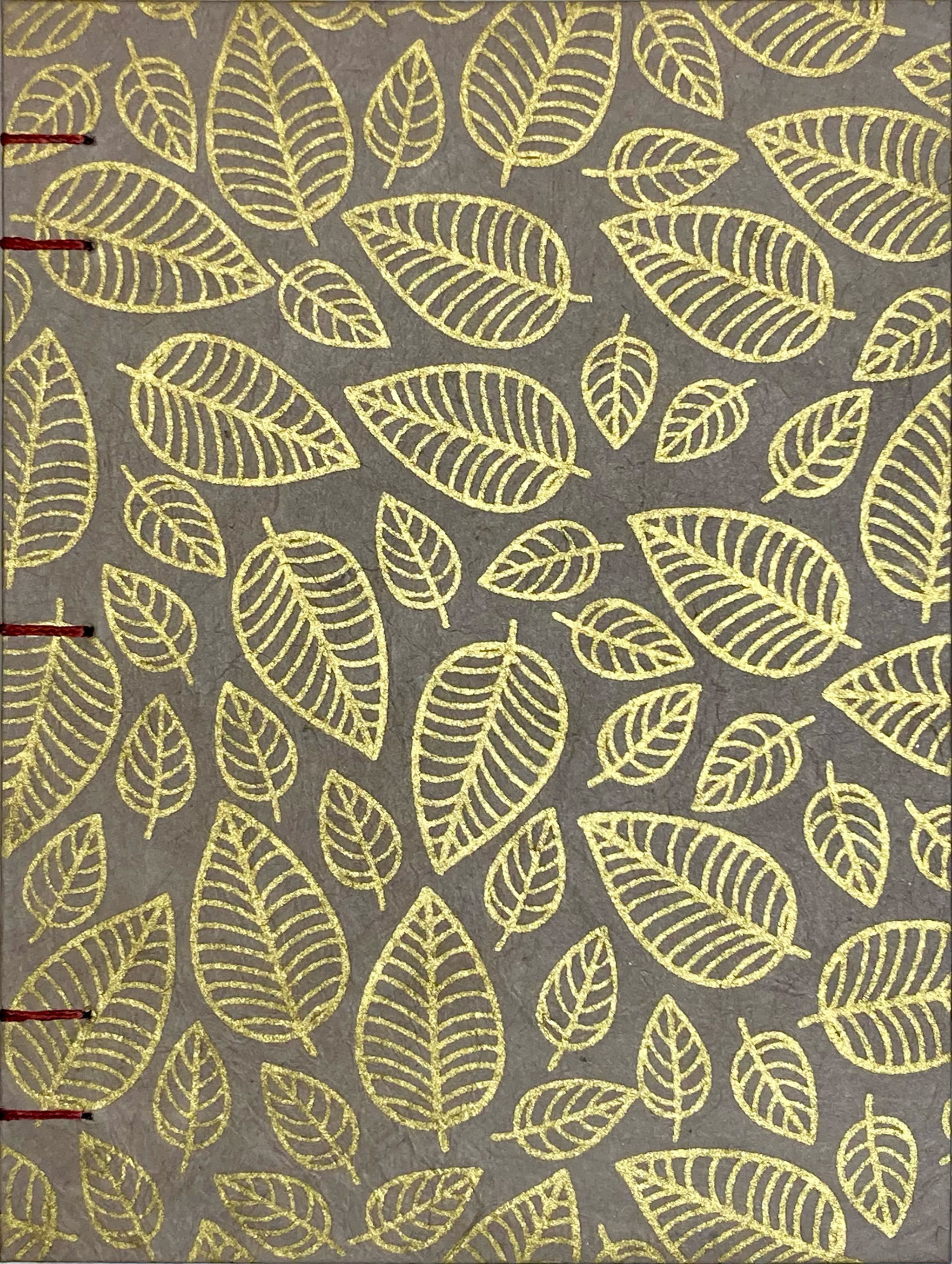 Grey and gold leaves handbound notebook