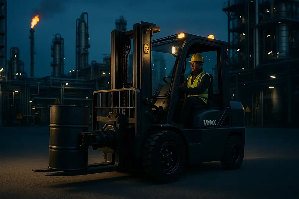 Chariot élévateur VMAX dans une usine pétrochimique – customisation pour zones ATEX et manutention lourde